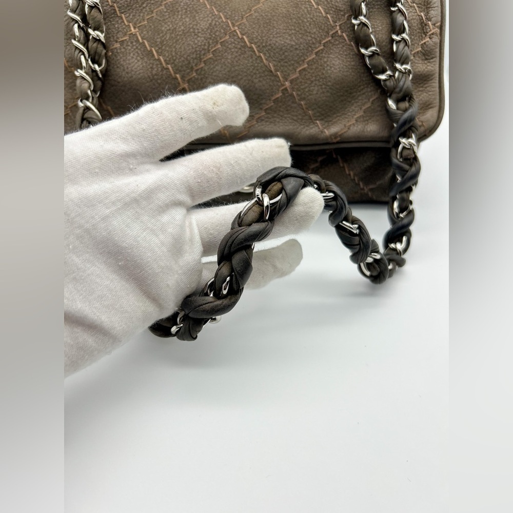 Chanel wild whipstitch flap bag grey suede silver hardware with card - Picture 14 of 16
